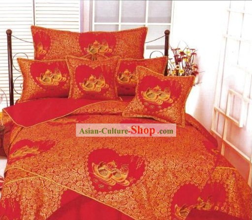 Clássica Chinesa de Algodão casamento Set Folha de cama (quatro peças)-Mandarin Duck
