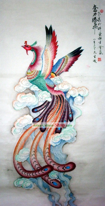 Pintura tradicional chinesa, com meticulosa Detail-Rising Phoenix