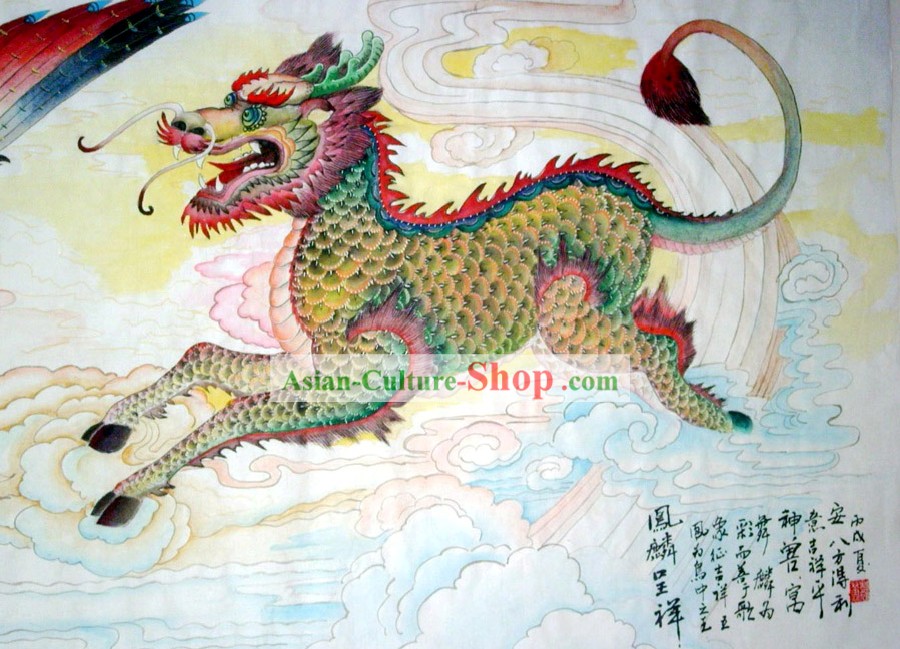 Pintura tradicional chinesa com meticuloso detalhe Pintura-Lucky Kylin