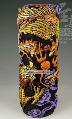 Mão chinês Carved saudável e ativa Rodada de carbono Large Placa-Dragon e Phoenix