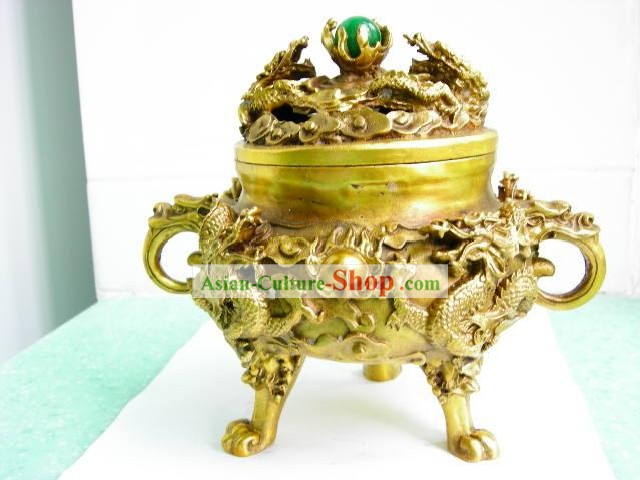 Chinese Stunning Double Dragon Playing Ball Censer