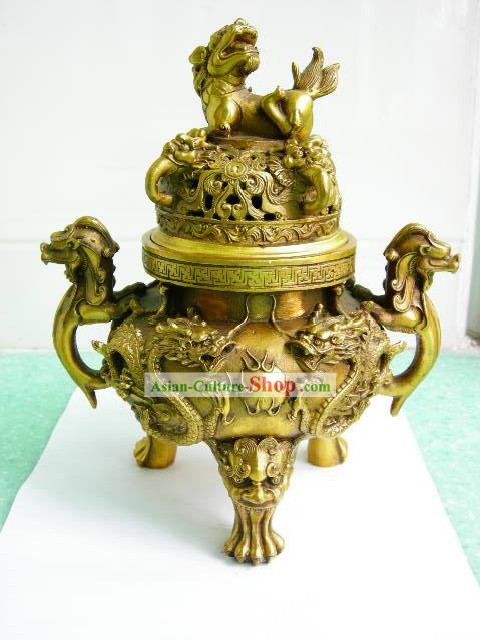 Clássica Chinesa Latão Collectibles-Dragon Censer