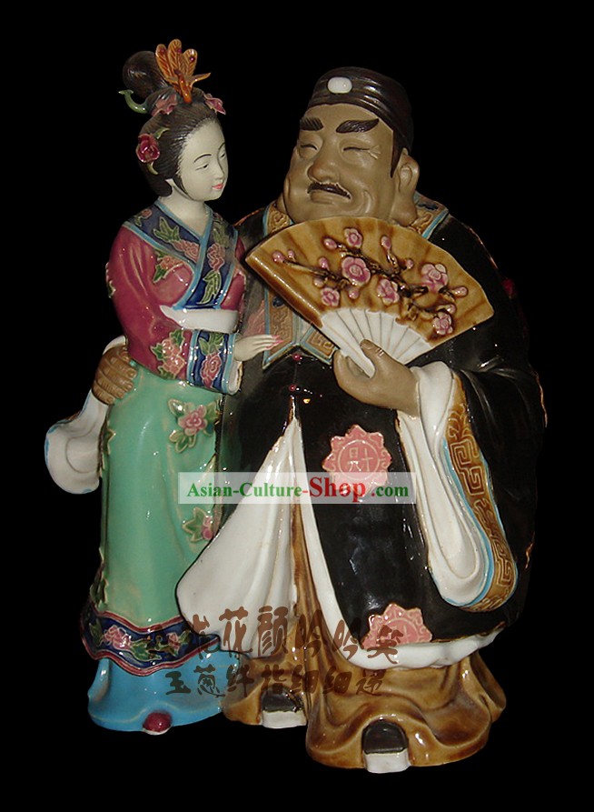 Chinese Stunning Colourful Porcelain Collectibles-Wealthy Man and Woman