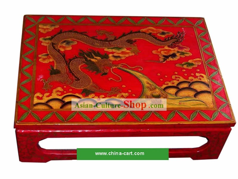 Dessin dragon chinois couleur thé tableau (Tableau Kang)