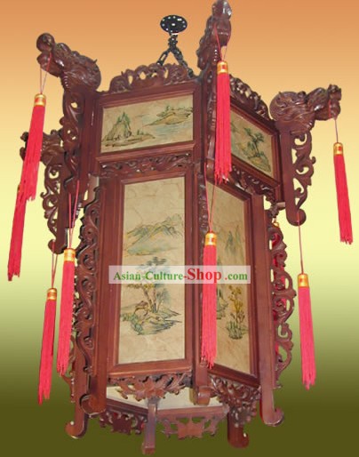 Classique chinoise Deux mains Couches peint et sculpté lanterne paysage Palais