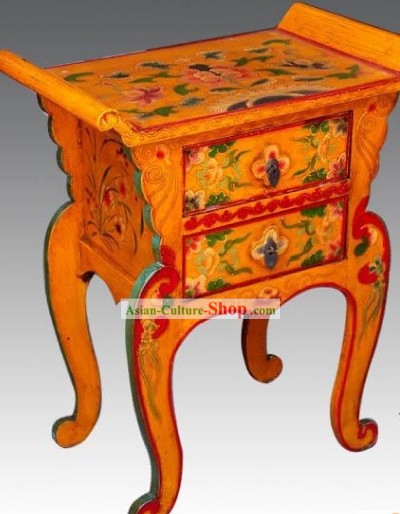 Chinese Coloured Painting Double Drawers Phone Table