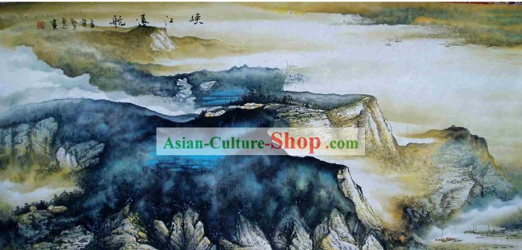 Large Traditional Chinese Painting by Shi Yiren-Sailing