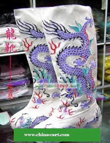 Chinese Ancient Hand Embroidery Dragon Boots for Men