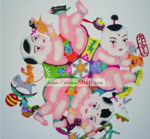 Chinese Paper Cuts Classics e seis crianças