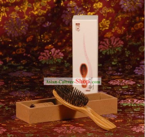 Chinese Carpenter Tan 100 Percent Handicraft Boar Bristle Hairbrush Gift Package