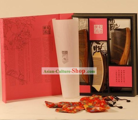 Chinese Carpenter Tan 100 Percent Natural Wooden Combs Gift Package