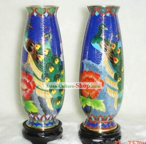 Vase chinois Cloisonné Paon-Beauté (Pair)