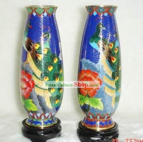 Chinese Cloisonne Beleza Vaso Pavão (Par)