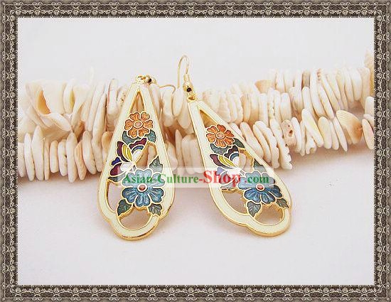 Chinoise antique de style Mandarin cloisonné Boucles d'oreilles-mémoire