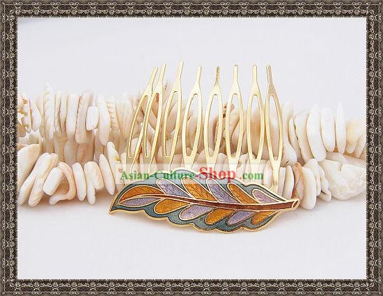 Cloisonne estilo chinês antigo mandarim Hairpin Folha-