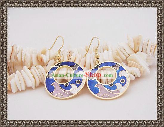 Chinois classique cloisonné Boucles d'oreilles-Spray Blue