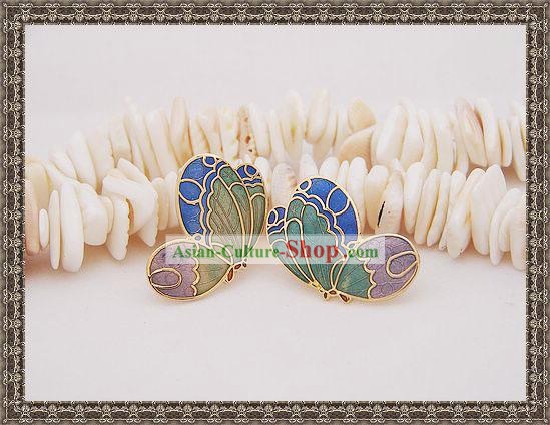 Chinese Classic Cloisonne Ear Studs-Butterfly Dream