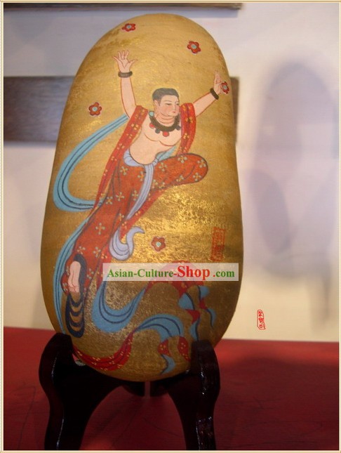 Chinese Dunhuang Hand Painted Cobblestone Mural Art-Bodhisattva