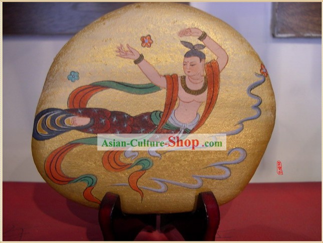 Mão Dunhuang chinês pintado Mural Cobblestone Art-Chang E