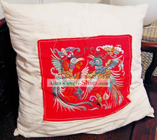 Afortunado chinês Red Phoenix Almofada Silk Pair