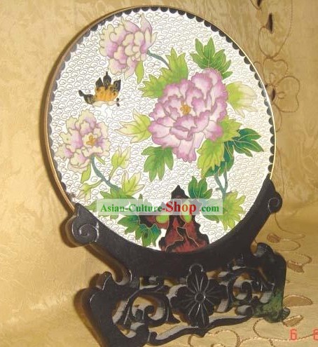 Chinese borboleta e Peony Cloisonne Placa