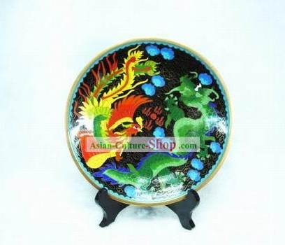Chinese Dragon And Phoenix Cloisonne Plate