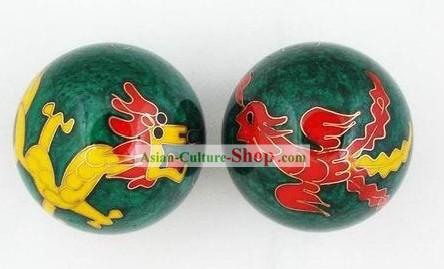 Chinoise Body-Building Cloisonné Dragon et Phoenix Balls
