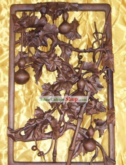 Chinese Palace Hand Carved Wooden Wall Hanging-Gathering Rich Gourd