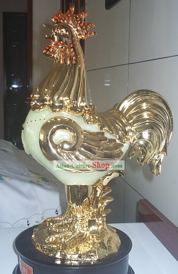 Chinese Jade Diamond Lucky Chicken Handicraft Article