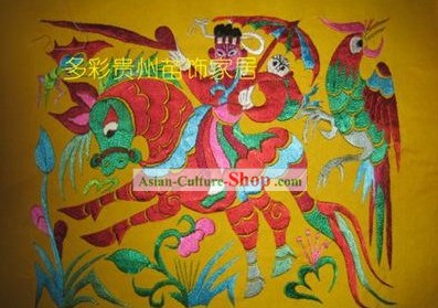 Chinese Miao Minority Silk Thread Hand Embroidery Art-Riding