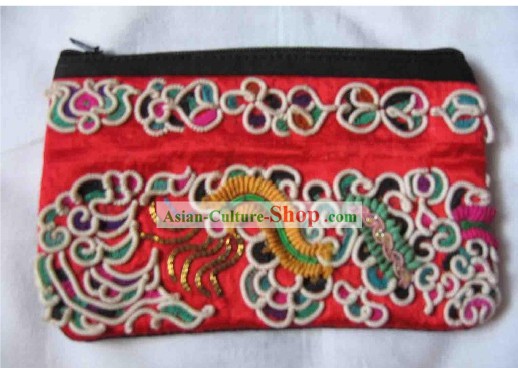 Chinese Miao Minority Silk Thread Hand Embroidery Purse
