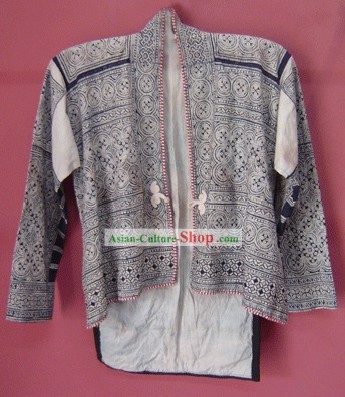 Superbe minorité Miao soie à la main Discussion Batik Broderie veste pour homme