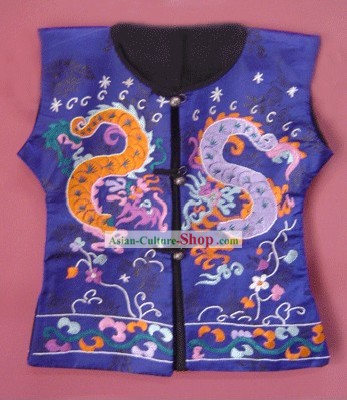 Superbe Miao soie Tribu Discussion main dragon Broderie veste pour enfant