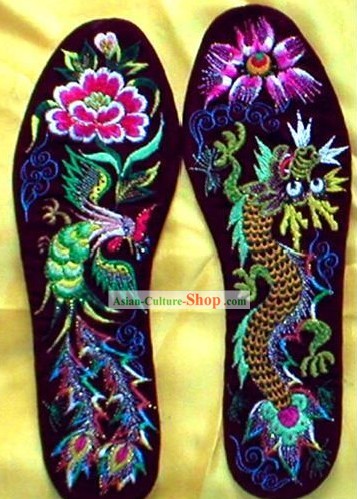 Chinoise broderie main Semelle-Dragon et Phoenix Amour