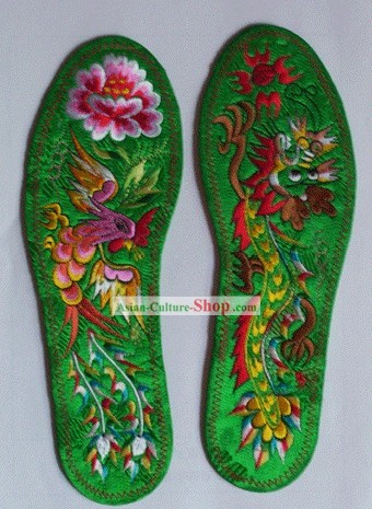 Chinoise broderie main Semelle-Dragon et Phoenix Amour 1