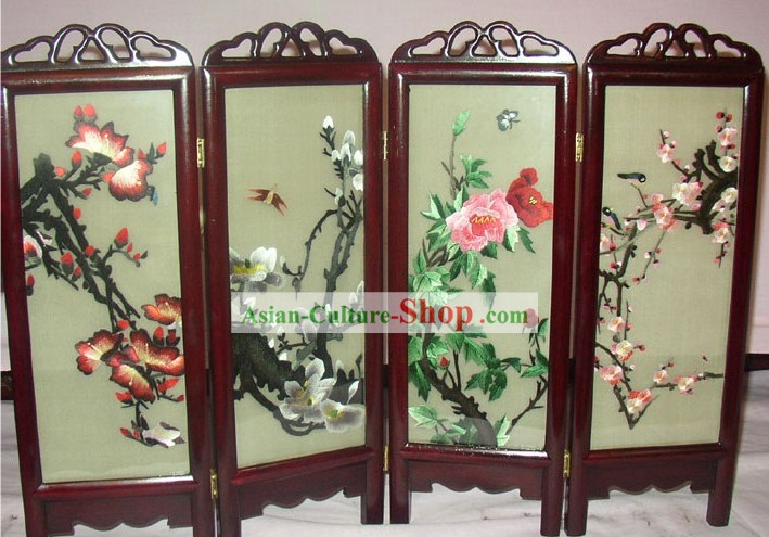 Chinese Embroidery Folding Screen Handicraft-Four Seaons