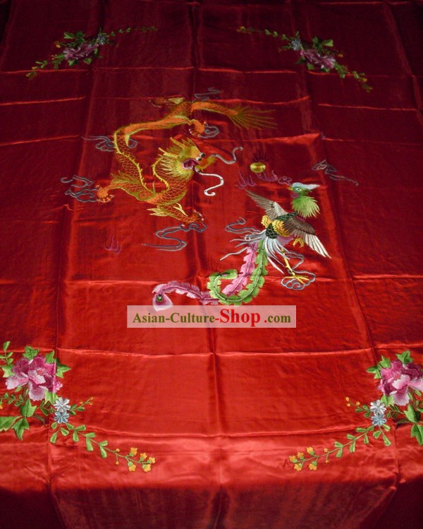 Chinese Hand Embroidery Bedcover-Dragon and Phoenix