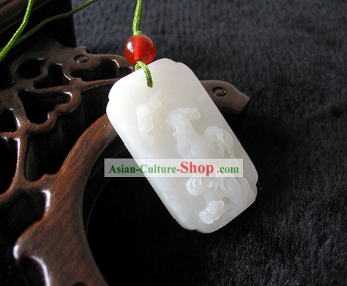 Chinese Top Snow White Hetian Jade Zodiac Chicken Charm Collectible