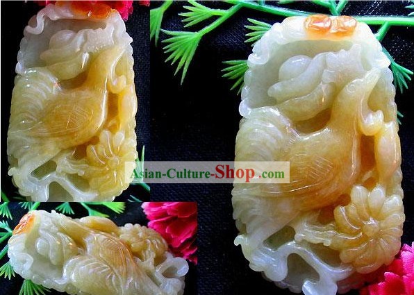Poulet chinois et floraison de la pivoine Charm Jade Haut