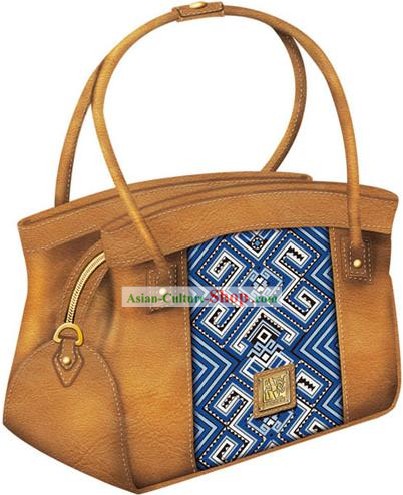 Hand Made and Embroidered Chinese Miao Minority Handbag for Women - Sky