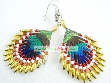 Hand Made chinoise Yi Boucles minoritaires de plume de paon