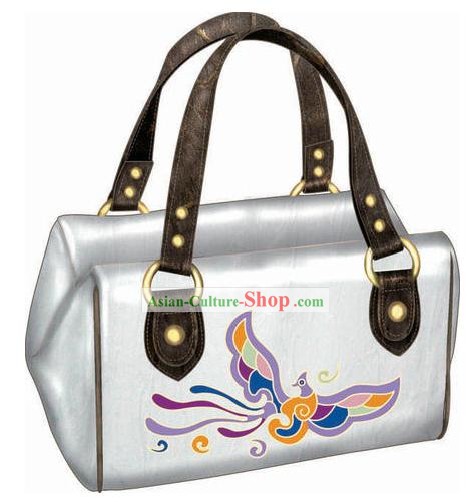 Feito à Mão e bordado Handbag minoria chinesa Miao para as Mulheres - White Phoenix