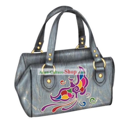 Hand Made and Embroidered Chinese Miao Minority Handbag for Women - Gray Phoenix