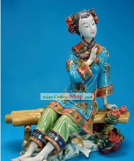 Chinese Classical Shiwan Statue - Ancient Lady Besides the Water