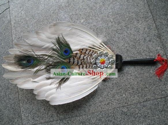 Hand Made chinoise Fan Peacock antique (la conception Huit Diagrammes)