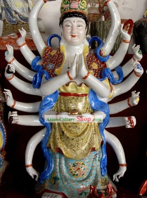 Classique chinoise à la main de Bouddha Statue Céramique