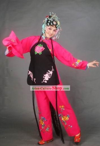 Chinese Classical Beijing Opera Embroidered Blouse and Pants Complete Set for Young Lady