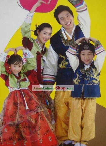 푸르 회원 가족 (4 세트)에 대한 한국 전통 수제 한복