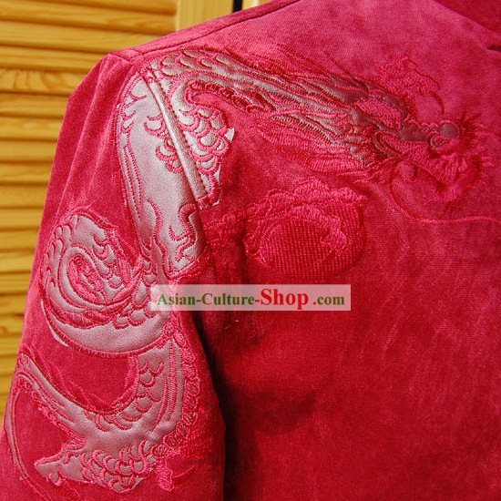 Chemisier Rouge chinoise dragon mariage pour les hommes