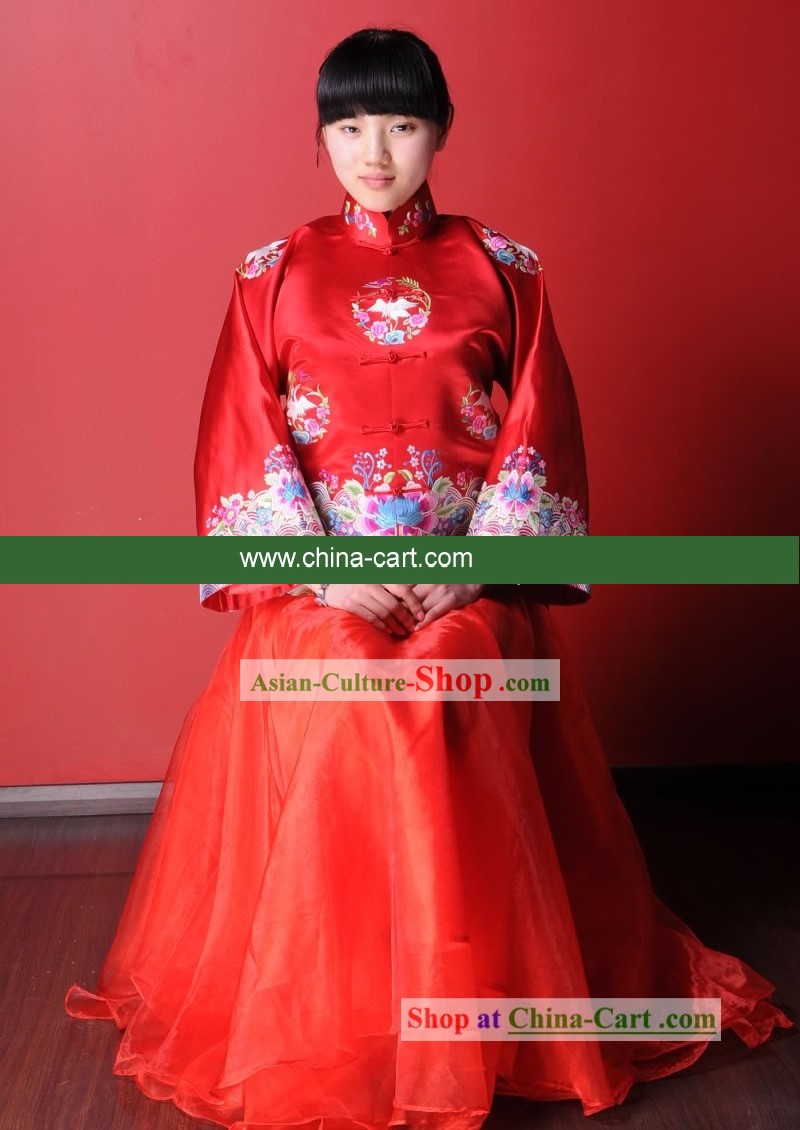 Supremo chinês tradicional bordada Sorte Red Costumes do casamento para noiva